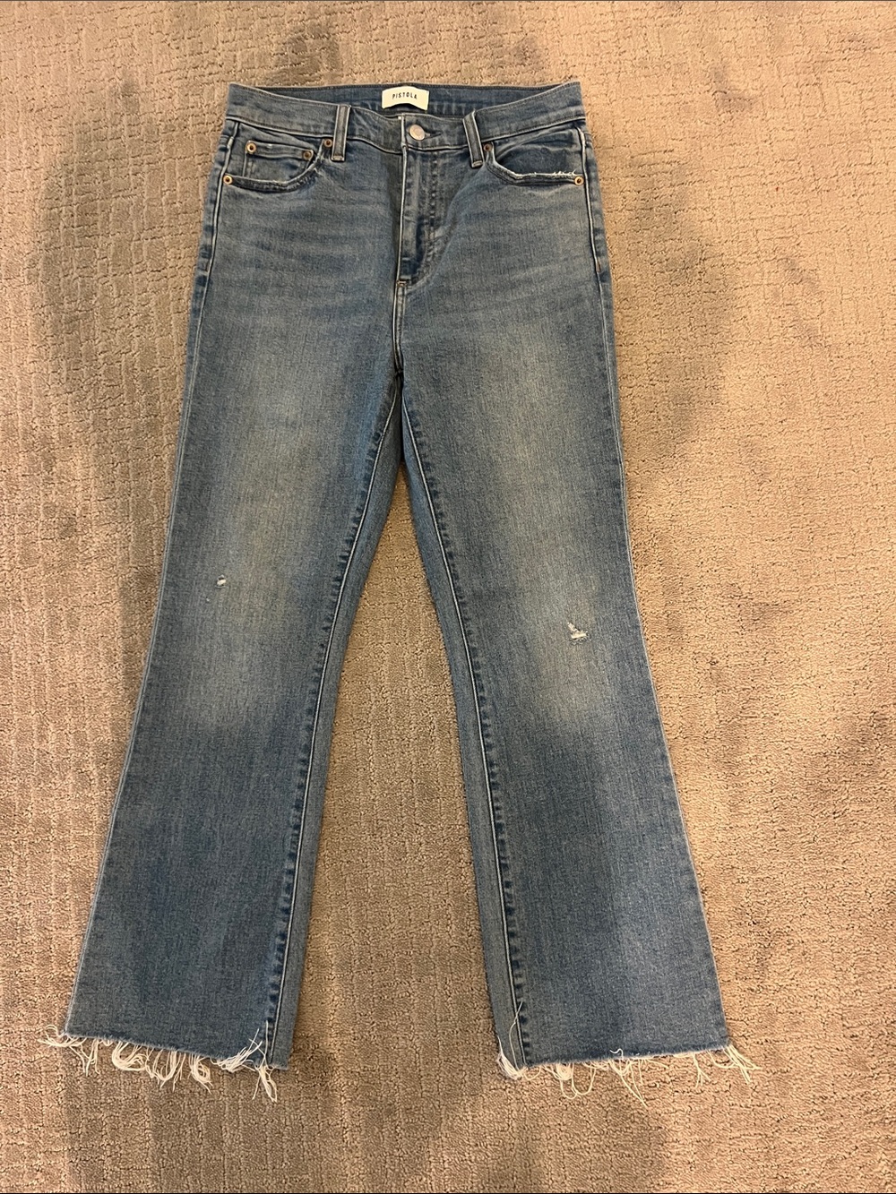 pistola Medium Blue High-Rise Flare Jeans with Raw Hem